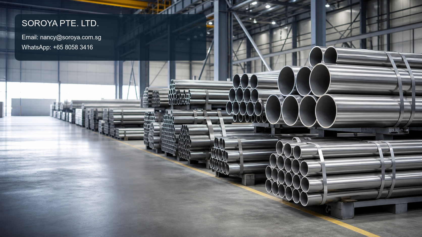 Industrial stainless steel pipe and tube stock with SOROYA PTE. LTD. contact details