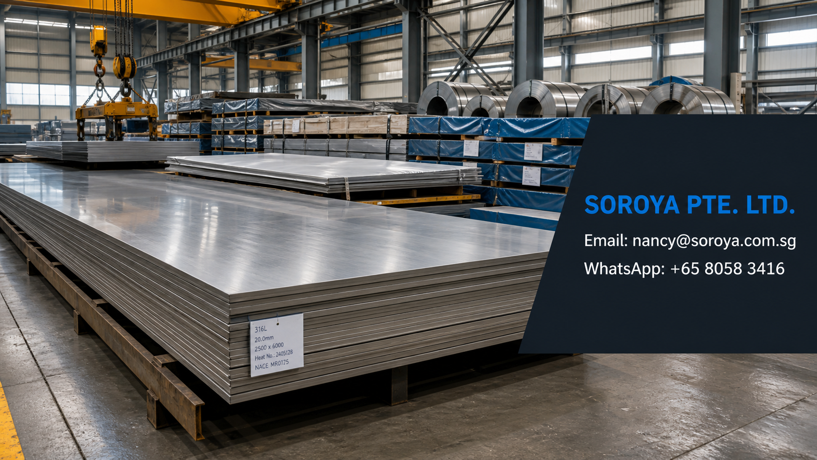 Stainless steel plate stacks in an industrial warehouse for pressure vessel and process equipment sourcing
