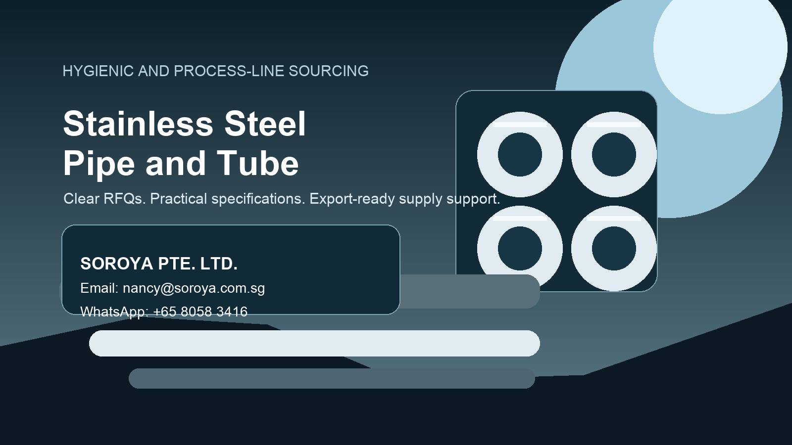 Industrial stainless steel pipe and tube header for hygienic process line sourcing with SOROYA PTE. LTD. contact details