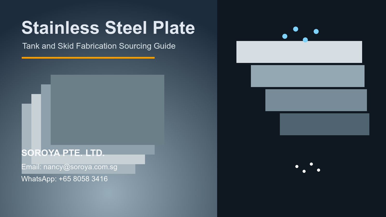 Industrial stainless steel plate stacks and fabrication layout for tank and skid project sourcing