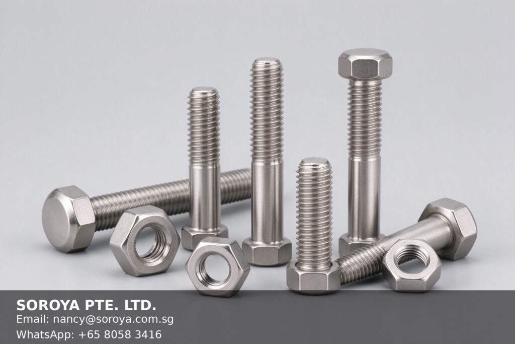 Stainless steel hex head bolts and matching hex nuts, A2-70 and A4-80