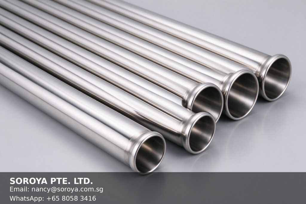Polished 304L and 316L sanitary stainless steel tubing with clamp ferrule ends